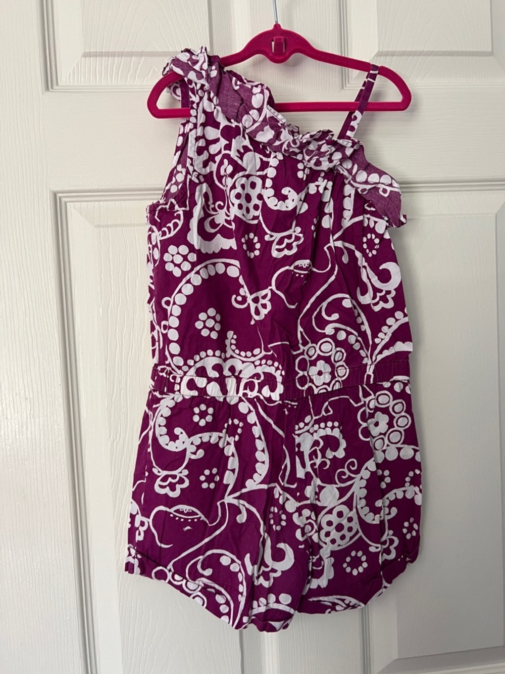Gymboree Purple and White Floral One-Shoulder Romper